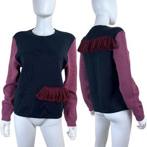 Delfina Balda Women Size M/L Blue Purple Alpaca Pullover Fringe Crewneck Sweater